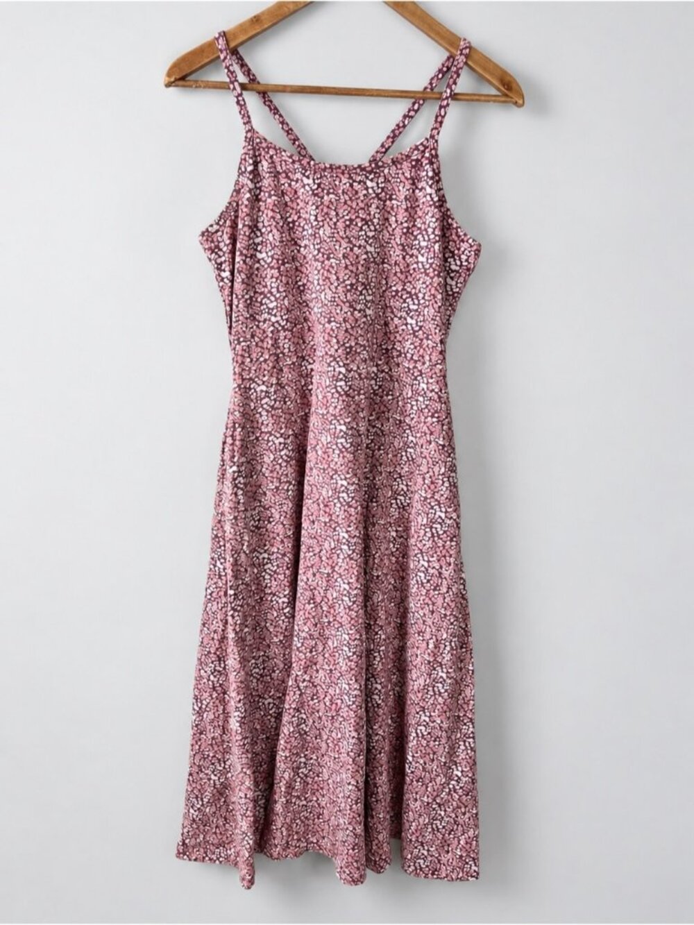 Pact Women's Organic Cotton Fit & Flare Midi Dress Size XL Mauve Pink Stretch
